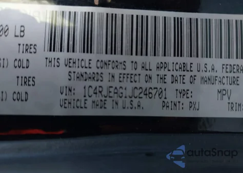 2018 Jeep Grand Cherokee Laredo 4X2 z USA, uszkodzony, nr VIN 1C4RJEAG1JC246701